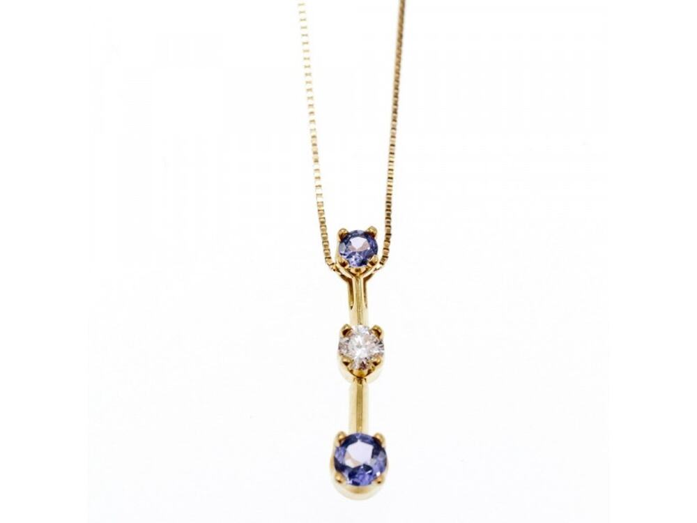 14K Yellow Gold Tanzanite & White Sapphire Chain With Pendant